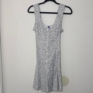 White and Navy Bl Floral Button-Front Womens Dress